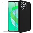 WDMYLFTW Case for Infinix Smart 8 + Glass Screen Protector Tempered Film - Transparent Silicone Soft Flexible Bumper Shockproof TPU Protective Cover Shell for Infinix Smart 8 (Black)
