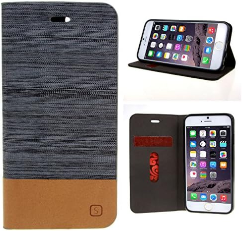For iPhone 6 Plus Case, Fernando Zou Ultra Thin Book Style Jean Stripe Hybrid PU Leather and Soft TPU [ Card Holder Slot ] Flip Stand Folio Protective Case for Apple iPhone 6 Plus 5.5 inch + Stylus + 24K gold sticker [ Gray ]
