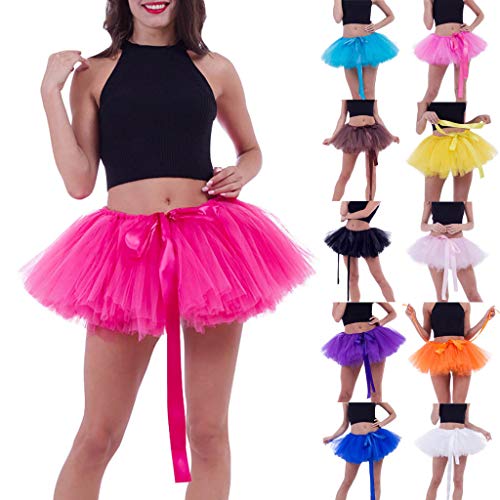SUMSAYEI Womens Pleated Gauze Short Skirt Adult Tutu Dancing Skirt Hot Pink