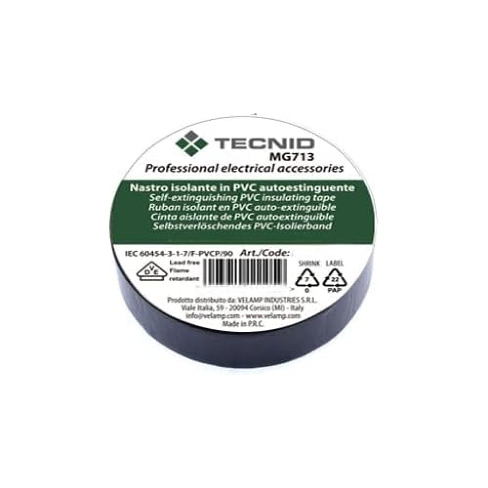 TECNID 0.12mm Thick PVC Insulation Tape 19mm x 25m VDE Certified Waterproof Heat Resistant Black