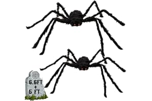 CAMIRUS 2Pack Halloween Hairy Spiders, Scary Large Giant Spiders Fake Realistic Halloween Decorations for Graveyard, Haunted House Accessories, Indoor/Outdoor Spooky Scene Party Favors Decor (6.6 FT + 5 FT)