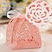 50pcs Party Wedding Favor Candy Box With Ribbon Laser Cut Rose Flower Chocolate Gift Boxes Bonbonniere for Birthday Bridal Shower Valentine’s Day Christmas Decoration (Pink)