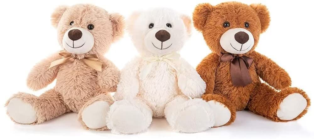 MorisMos Small Teddy Bears Bulk, 3Pcs 35cm Medium Teddy Bear Plush Soft Toys, Little Stuffed Bear Fluffy Teddies Present for Kids Girlfriend Wife Mum Birthday Mothers Day Deco
