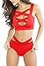 Prograce Women's Sexy Criss Cross High Waisted Bandage 2PCS Bikini Set, XL Red