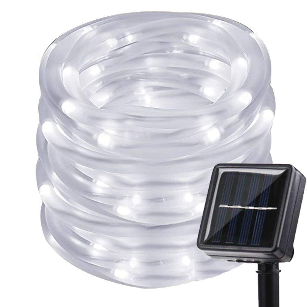 KEEDA Solar Rope Lights,39ft 100LED Tube Copper Wire Lights, Waterproof Outdoor Garden Light, Christmas Starry String Fairy Lights-Hollow Pipe-2 Light Modes-White