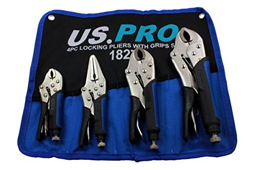 4pc Locking Pliers Set, Mole Grips, Long Nose, Curved Jaw B1827 with Grips