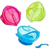 Nuby Easy Go Suction Bowl with Lid and Snap-In Spoon, Colors May Vary