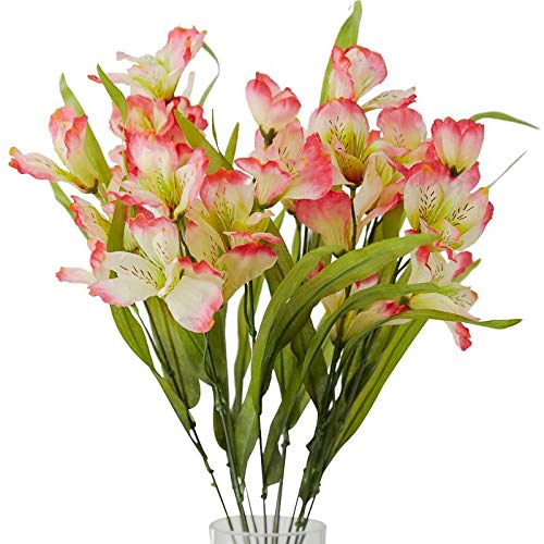 Colorful Pink Poly Silk Lily of The Incas Floral Bush | for Indoor Decor