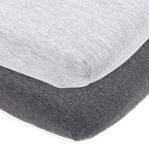 Cuddly Cubs Fitted Pack and Play Sheets Compatible with Graco Pack n Play and Other 27 x 39 Inch Playard Mattress – Heather Grey – 2 Pack