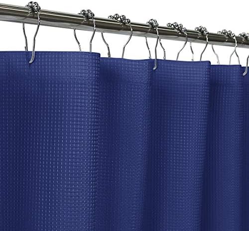 Valea Home Fabric Shower Curtains with Waffle Weave Waffle Weave Waterproof Hotel Quality Bathroom Curtain, 72 x 72 inch, Navy Blue