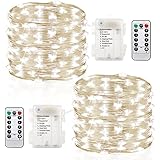 GDEALER 2 Pack 20 Feet 60 Led Fairy Lights Battery Operated with Remote Control Timer Waterproof Copper Wire Twinkle String Lights for Bedroom Indoor Outdoor Wedding Dorm Decor Cool White
