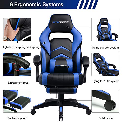 GTPOFFICE Gaming Chair Racing Style Office Swivel Computer Desk Chair Ergonomic Conference Executive Manager Work Chair PU Leather High Back Adjustable Task Chair with Lumbar and Padded Footrest
