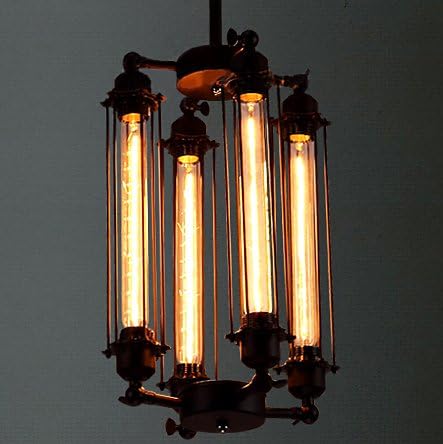 Industrial Pipe Metal Tubular Chandelier Litfad 4 Heads Retro