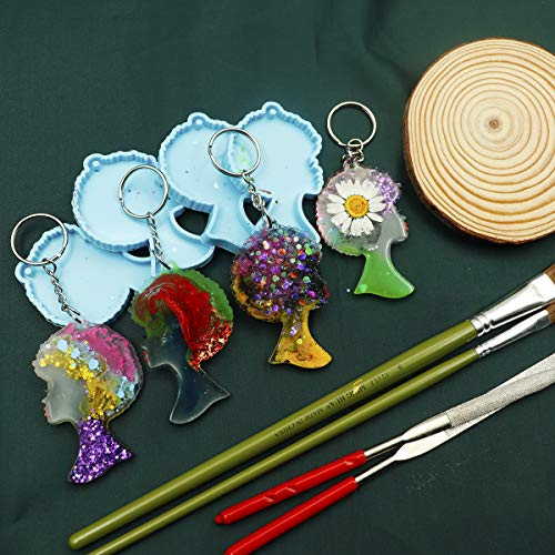 Resin Keychain Molds, Afro Woman Epoxy Casting Mold with 12Pcs Key