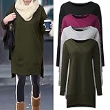 Celmia Women Casual Long Sleeve Casual Solid Tops Asymmetrical Hem Split Tunics Sweatshirts