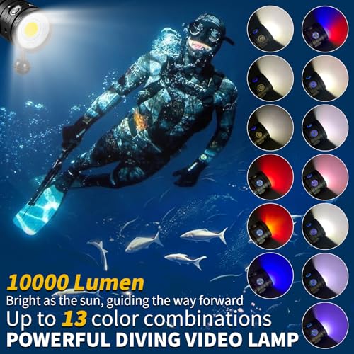 LetonPower Turbo S Diving Video Torch 10000 Lumens – VIDEO Lampe 120° CRI 92 5200K, Waterproof 100 m, USB-C Charging for Underwater Photos and Videos
