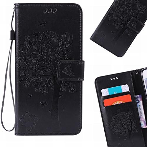 LEMORRY Samsung Galaxy J7 J700F Case Leather Flip Wallet Pouch Slim Fit Bumper Protection Magnetic Strap Stand Card Slot Soft TPU Cover for Galaxy J7 J700F J700M J700H, Lucky Tree Black