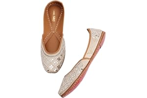 NIRALII Traditional Handmade Ballet Flats for Women - Pearl White Punjabi Jutti | Ethnic Indian Mojari for Wedding - Premium 