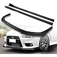 Stay-Tuned, 9PCS ABS R-Style Front Bumper Lip Spoiler Body Kit + Universal Side Skirts, Compatible with 2008-2015 Mitsubishi Lancer Evolution EVO X, Exterior Accessory (Unpainted Black)
