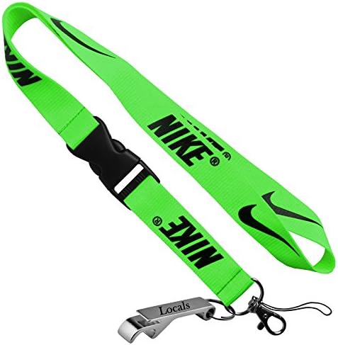 Nike Neon Green Cell Phone Keychain Lanyard Keys ID MP3 Holder Neck Straps with LOCALS Bottle Opener