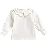 MODNTOGA Kids Baby Girl Long Sleeve Collar Shirt Toddler White Blouse Puff Short Sleeve T-Shirt Solid Color Basic Top Bottom