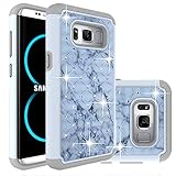 Samsung Galaxy S8 Plus Case,Berry Accessory Studded Rhinestone Crystal Bling Hybrid [ Dual Layer ] Armor Case Cover for Samsung Galaxy S8 Plus 2017 - Marble Texture