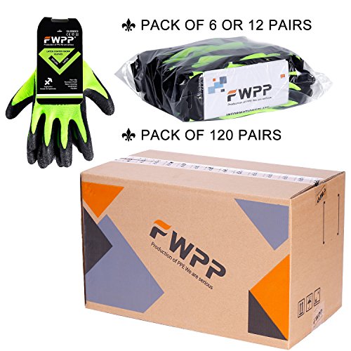 FWPP GL008003M12 Latex Coated Work Gloves Construction Gloves Pack of 12Pairs Medium Fluorescence Yellow - Thumbnail 5