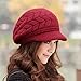 HINDAWI Women Winter Warm Knit Hat Wool Snow Caps With Visor, Red, one size