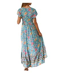 Tendencias americanas - Vestidos bohemios de manga corta con estampado floral retro para mujer