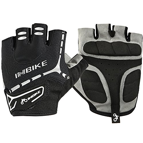 INBIKE Men's Gel Cycling Gloves Reflective Half Finger Bicycle Glove Large Black