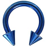 10G (2.5mm) Blue Titanium IP Steel Circular Barbells Horseshoe Rings w/Spike Ends (Sold in Pairs)
