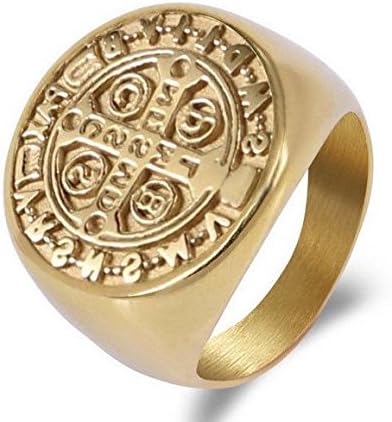 Saint Benedict St Exorcism 18K Cross Demon Protection Catholic Jesus Biker Ring sz 9