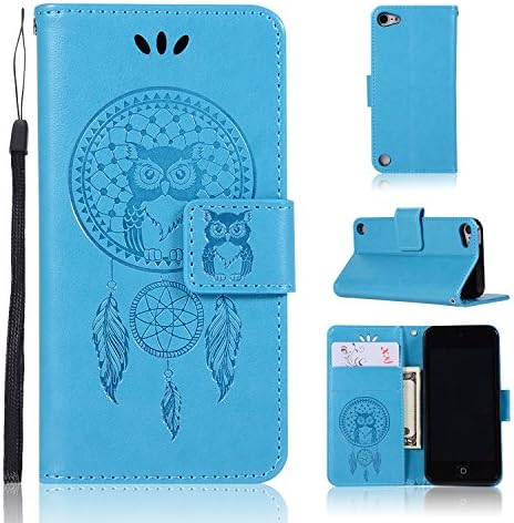 iPod Touch 6th Generation Case, iPod Touch 5 Case, Alkax Wallet Case with Stand Cute Pattern Design Slim PU Leather Flip Cover &amp;Soft TPU Bumper Card ID Protective Case for Apple iPod Touch 6(Owl Blue)