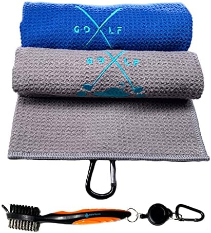 Ralch Wysom 2Packs Golf Towels for Golf Bags with Carabiner Clip Brush for Men Women, Waffle Microfiber Fabric Grey/Blue Sport Travel Accessories for Ball Clean Wiping Sweat,Size16 x24 Ralch Wysom 2Packs Golf Towels for Golf Bags with Carabiner Clip Brush for Men Women, Waffle Microfiber Fabric Grey/Blue Sport Travel Accessories for Ball Clean Wiping Sweat,Size16 x24