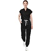 Eadflie Scrubs for Women Set - with Sleeveless Stand-Up Collar Scrub Top & Jogger Scrub Pants, 8-Pocket Design