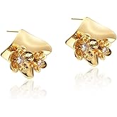 Elrcryon Bold 14K Gold Plated Flower Statement Earrings For Women, Hypoallergenic S925 Silver Posts Floral Drop Dangle Earring Jewelry Gift For Daily or Party Wedding