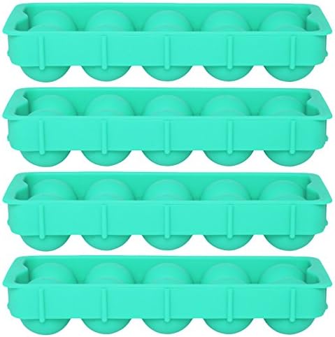 HIC Silicone Cannonball Sphere Whiskey Ice Ball Mold Tray Set Of 4, Vintage Blue