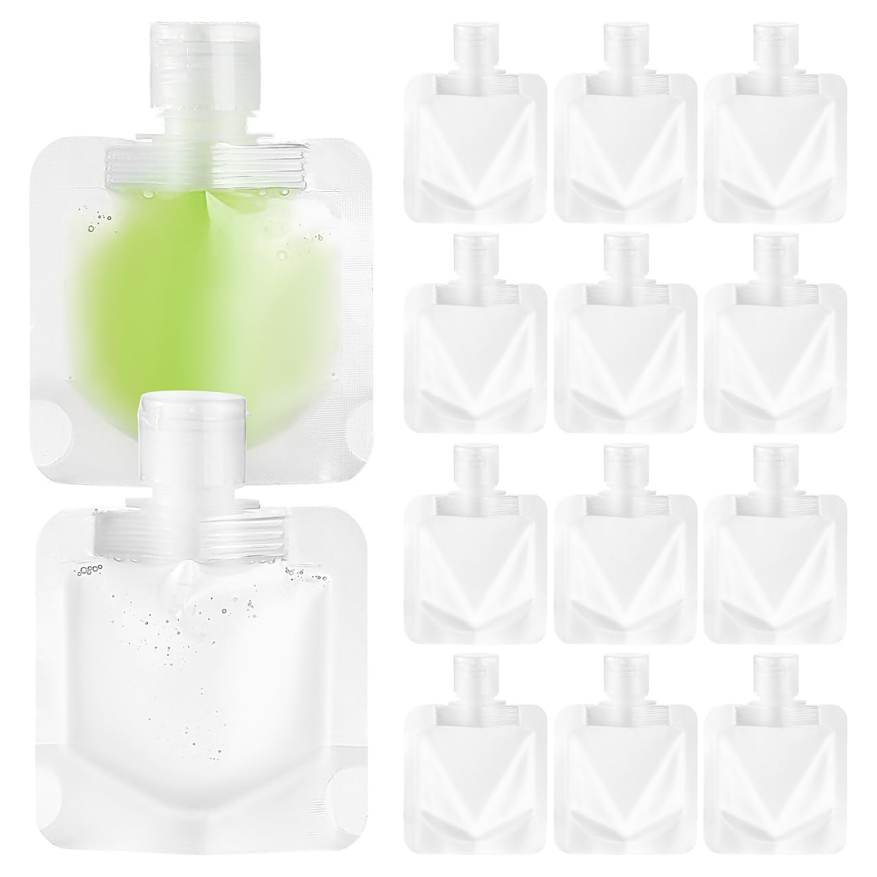 Luxshiny Refillable Travel Pouches for Toiletries 15 Pack Clear Squeeze Bags with Leakproof Caps Portable Travel Size Containers for Shampoo Lotion Conditioner