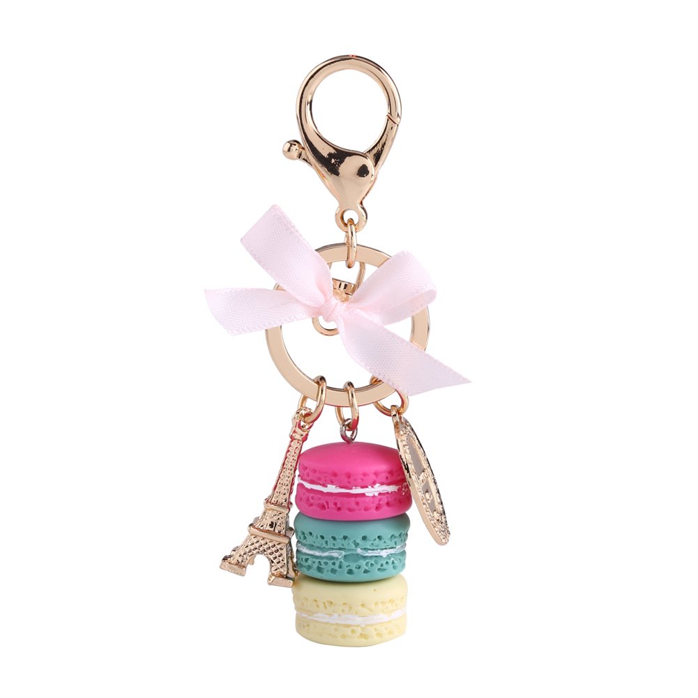 Alloy Macaroon Keyring Cute Colorful Macaroon Eiffel Tower Pendant Car Charm Decoration for Home Children Christmas Party Gift, Pink-red, 15*7*2cm