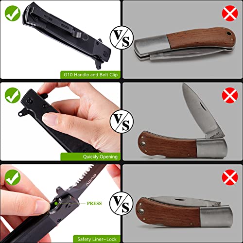 GVDV Folding Pocket Knife with G10 Handle, 7CR17 Stainless Steel EDC