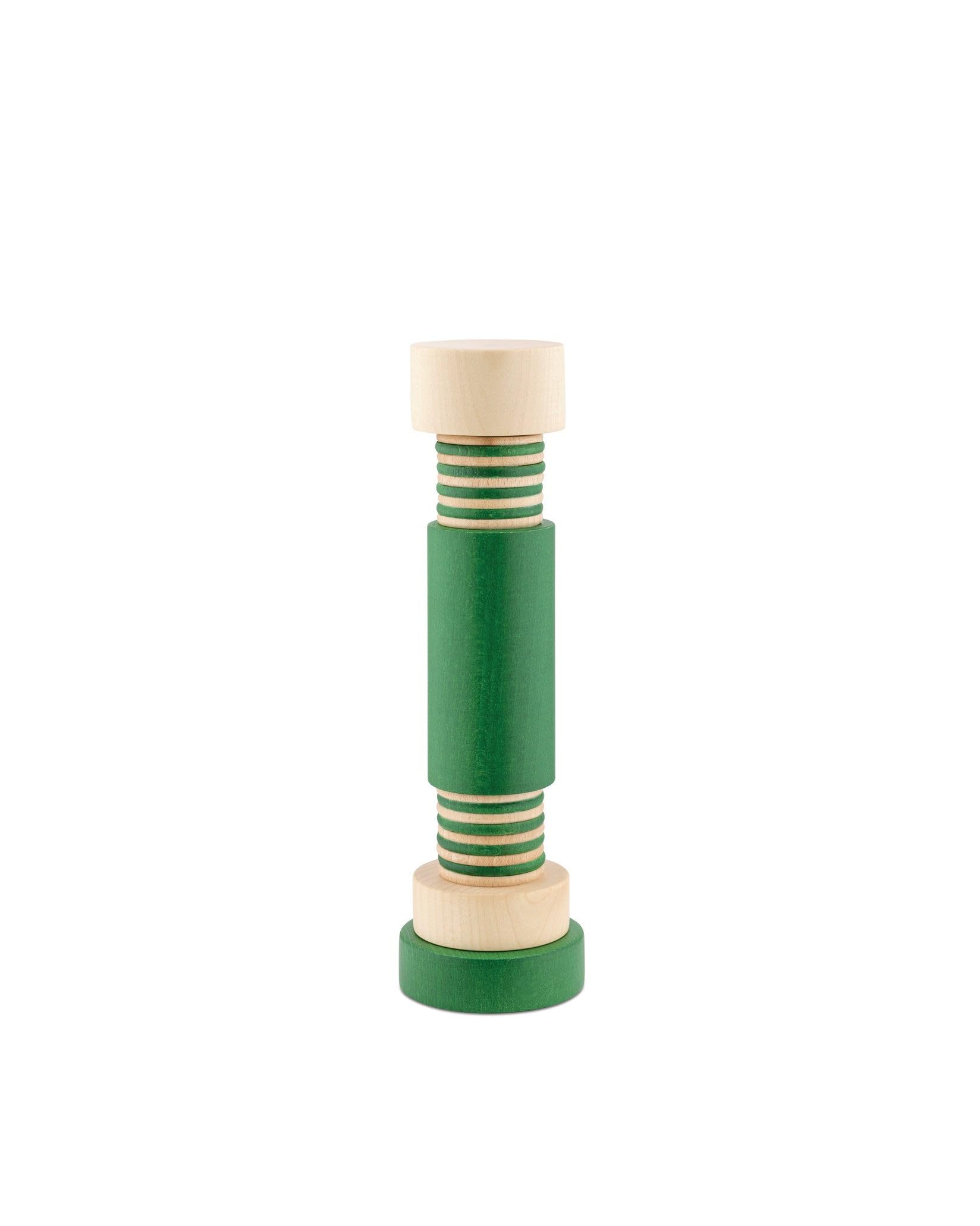 Alessi Twergi MP0215 2 - Salt, Pepper, and Spice Grinder, in Beech Wood, Cylindrical Body in Colored Beech Wood with Matte Finish, Ceramic Grinder, Natural and Green