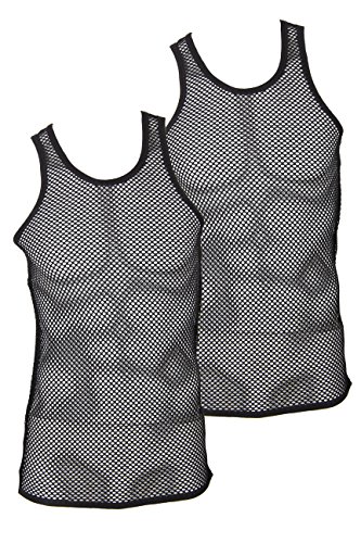 Godsen Mens Mesh Tank Top Muscle Fishnet String Vest (XL,GTM1055-Black)