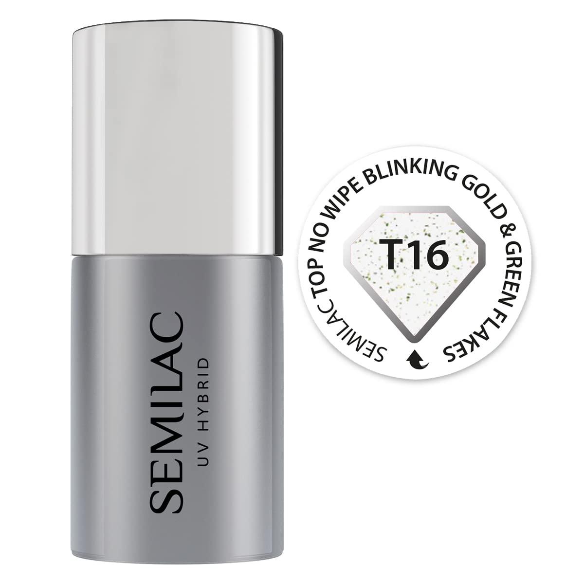 Semilac Top Coat No Wipe UV Gel Polish Salon Quality Manicure Effective Long Lasting Crack Resistant Easy to Apply (Blinking Gold & Green, 7ml)