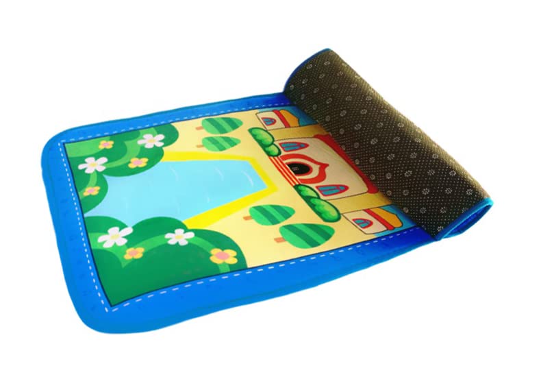 Noor al-Ilm Islamic Children's Anti-slip Soft Prayer Mat with Wudu Chart, Muslim Educational Gifts, Janmaz, Salah Rug (Boys), Boys (Blue)