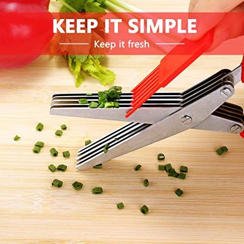Herb Scissors, Kitchen Shears, Besiva 5 Blades Stainless Steel Multipurpose Vegetable Scissors with Cleaning Brush, Ideal for Snipping Herbs, Office Shredding Paper, Art Handmade Papercut,qwe4 - Thumbnail 3