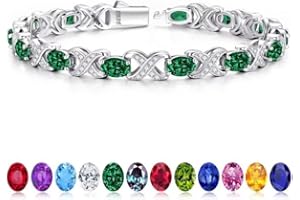 Iefil Christmas Gifts for Women Wife - Oval Birthstone Tennis Bracelets for Women, Unique X O Design Fine Jewelry Anniversary Birthday Gift 925 Sterling Silver Birthstone Jewelry for Mom Girlfriend