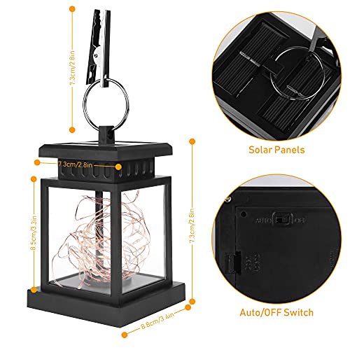 2 Stück Solarlaterne für Außen, 30LED Mini Solar Laterne mit Lichterkette, Solarlampen Hängend Laterne für Garten, IP65 Wasserdicht Solarlampe für Innen/Außen, Rasen, Terrasse Dekor, Hochzeit, Party