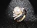 VNOX 18K Gold Plated Copper Cubic Zirconia Man-Made Pearl Ring for Engagement Wedding, Size 8