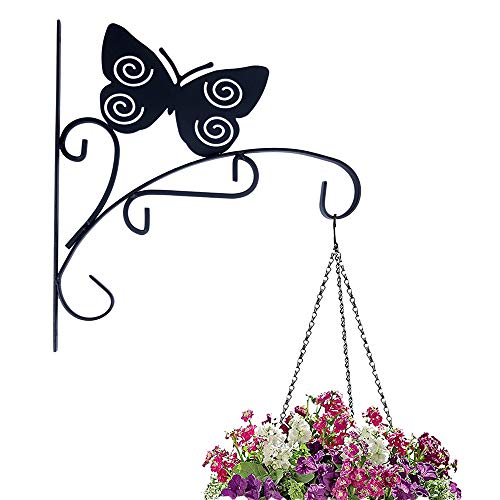TORCHNOLOGY Iron Plant Hanger Hanging Plant Hook Bird Hanging Plant Bracket Mount Against Door Fence Deck Garage Balcony Outdoor Lawn (Butterfly)