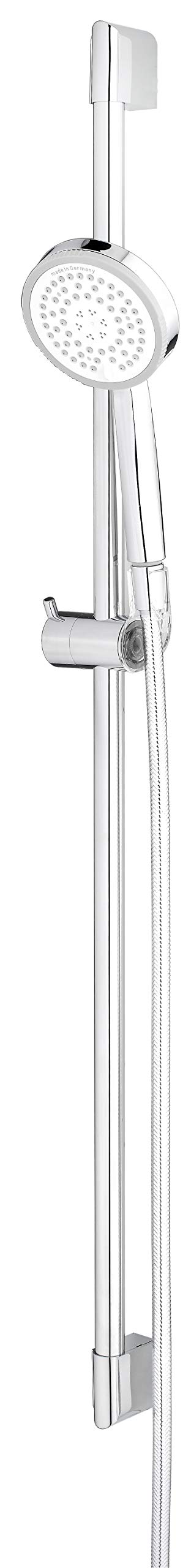 Delvac 218061MC017 Shower Set (Hose, Wall Rail, 3-Jet Hand-Held Shower, Anti-Limescale Knobs, Hose Length 160 cm) Chrome